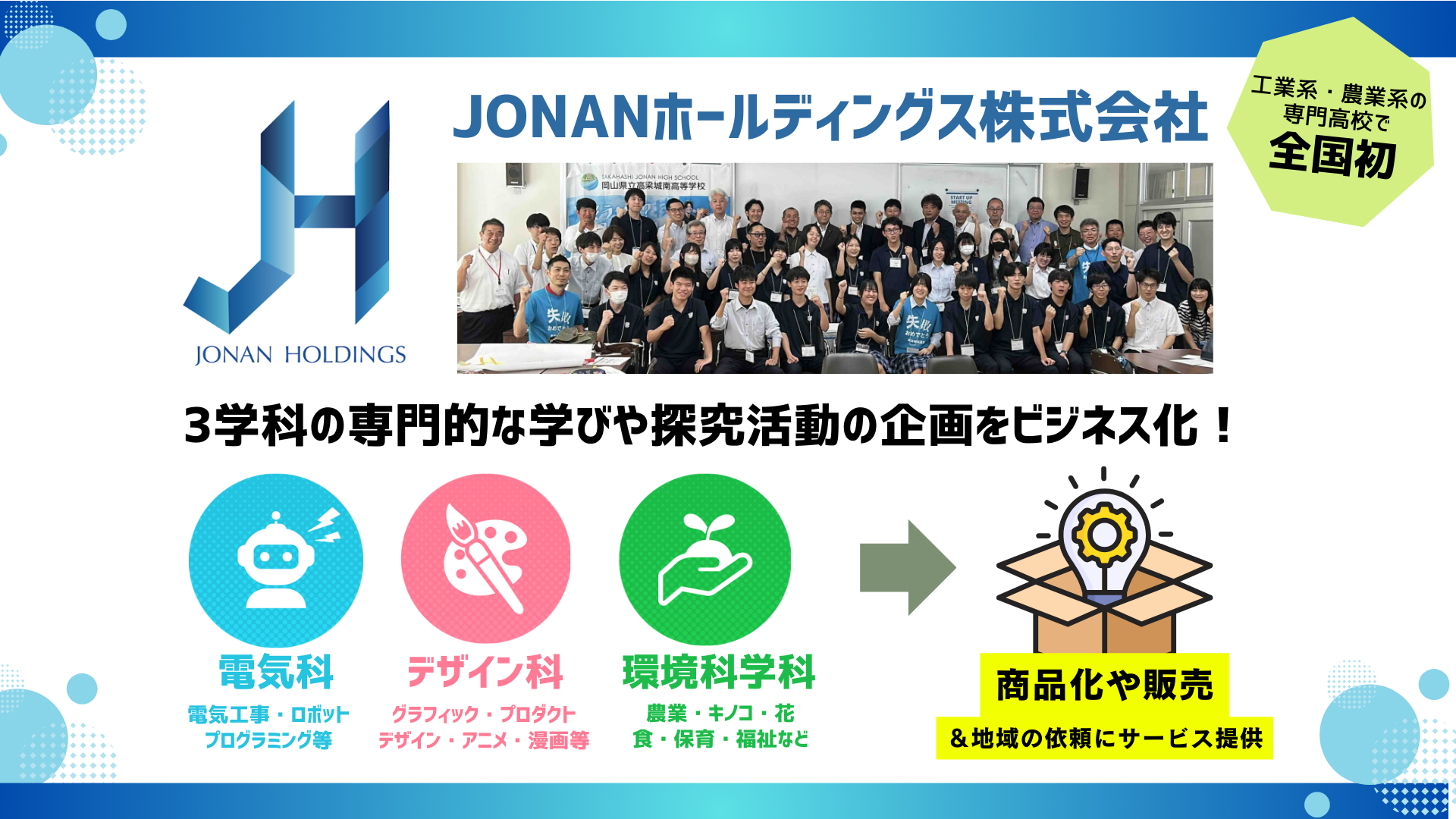 岡山県立高梁城南高校で「JONANホールディングス株式会社」を設立しました！